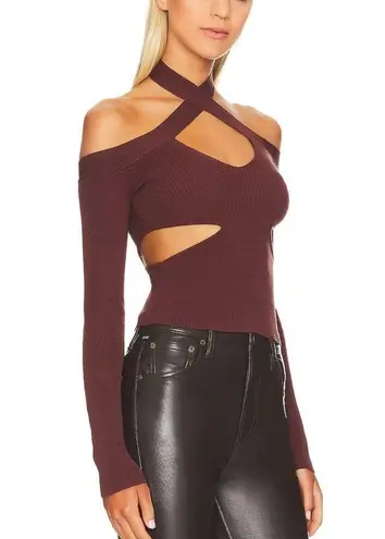 NBD  Zuri Crossover Cut Out Top Chocolate Brown Size XS Ribbed Knit Bodycon NEW