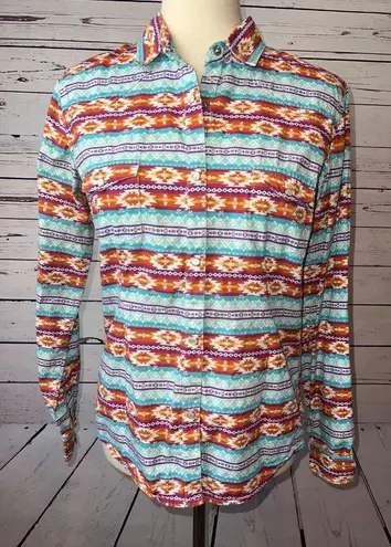 Panhandle Western Top Womens Medium Aztec Southwest Pearl Snap Cowgirl Rodeo Orange