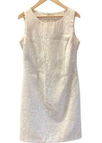 Coldwater Creek  Women’s Dress Sz 8 White and Cream Embossed Classic Sheath