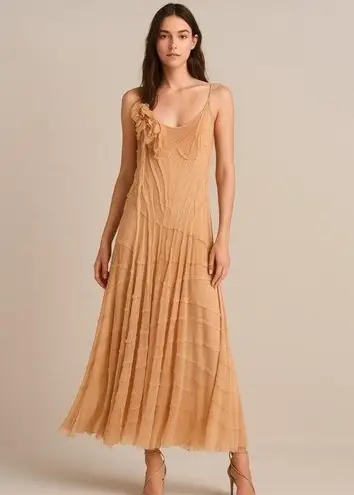 Viviannna Uchitel Viviana Uchitel Silk Layered Nude Gown with Rosette Detail – Size 2