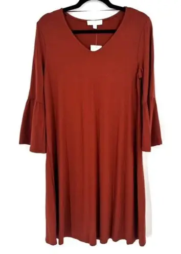 NWT New Directions Womens Julianna Bell Sleeve Crepe Dress Rustoxide Medium Rust Orange