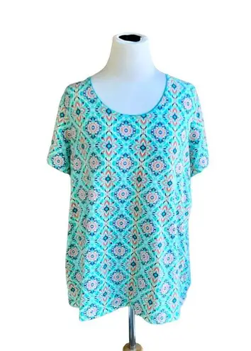 kim rogers  LADIES MULTI COLORED SS SOUTHWESTERN AZTEC THEMED TOP TSHIRT TEE XXL