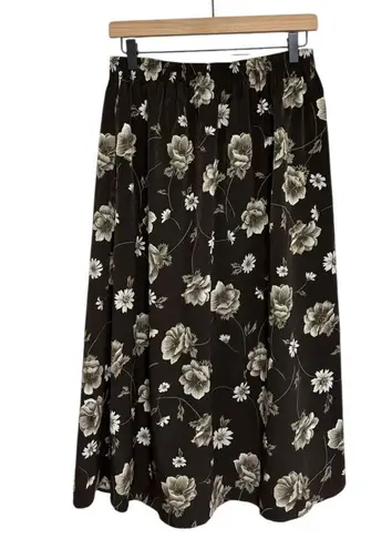Vintage Joanna Made in USA Chocolate Brown 90s Floral Midi Skirt