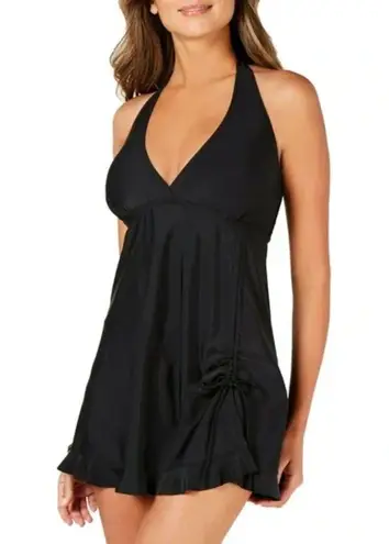 NWT Island Escape Maui Halter Ruffled Swimdress Black V