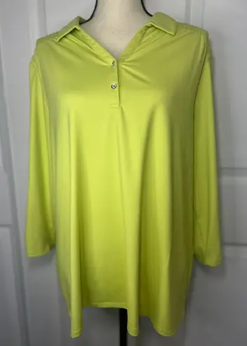 Zenergy Golf Chico's Polo Top Lime 3/4 Sleeve XXL UV Protection Moisture Wicking Yellow