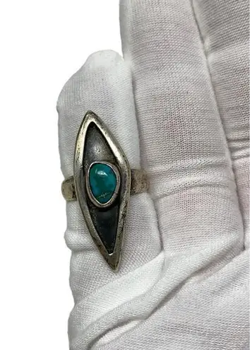 Vintage Silver Ring 5.5 Turquoise Asymmetrical Diamond Shape