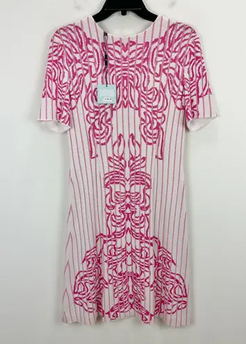 Ming Wang Jacquard Knit Dress Pink Floral Placement Printed A Line XS NWT