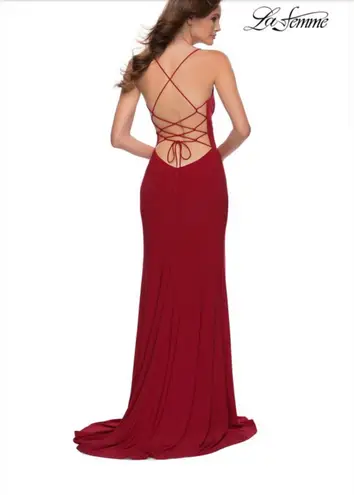 La Femme Simple Jersey Gown/Prom Dress with Lace-Up Back Size 12