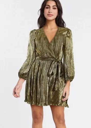 Bardot  Bellisa Pleated Mini Dress Long Sleeve Drama Gold Size 6