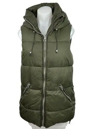 ZARA  Olive Green Full Zip Sleeveless Quilted Hooded Puffer Vest Coat Jacket Sz S