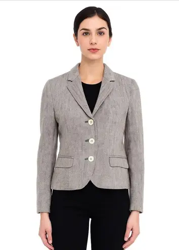 LAUREN RALPH LAUREN CROPPED LINEN BLACK WHITE PETITE BLAZER JACKET 12P
