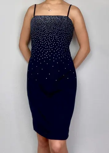 City Triangles Vintage Dark Navy Blue Silver Sparkly Dot Spaghetti-Strap Dress