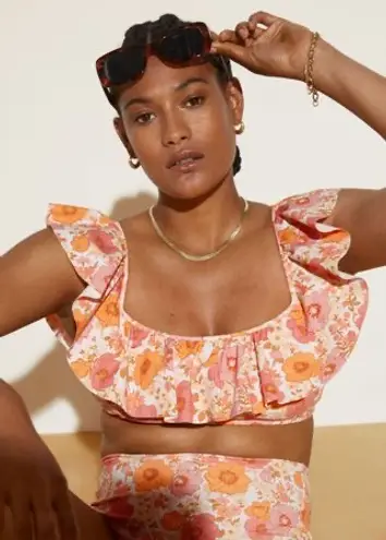 & Other Stories Orange And Pink Floral High Waisted Bikini Set - Image 1