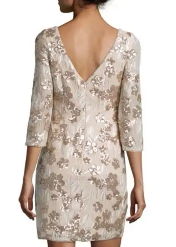 Aidan Mattox AIDAN Floral-Embroidered Sequin Dress Cocktail Champagne Size 4