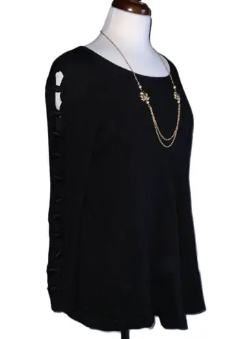 Joseph A . Black Knotted Open Sleeve Detail Pullover Round Neck Soft Sweater Lg