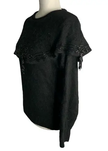 Vintage Work in Progress Silk Angora Sweater M Black Knit Beaded Gladys Bagley Size M