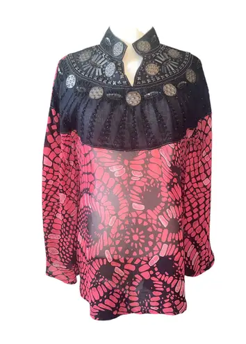 Kyra Kreations blouse sheer butterfly wing sleeves embellished Sz SM NWT sample