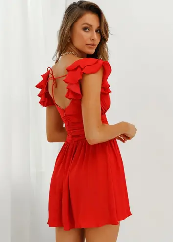 Angel Biba Red Lola Ruffle Shoulder Ruched Dress