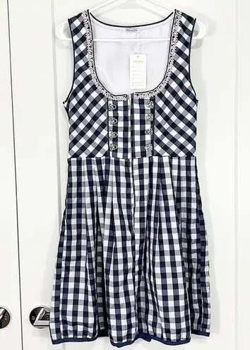 New Kojooin Small Blue and White Gingham Tank Zip Up Dress