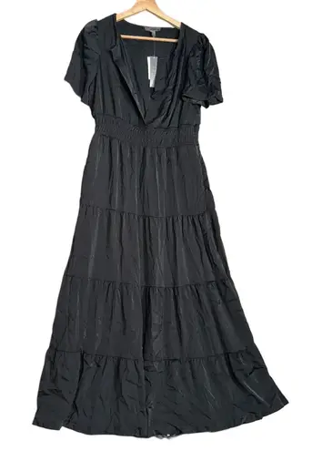 Love by Design Nordstrom Women Black Tiered Maxi Short Sleeve Dress Spring Sz S
