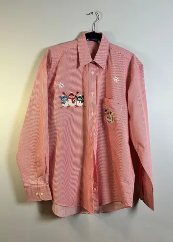 Las Olas Christmas Shirt Snowman Embroidered Striped Button Up Holiday M