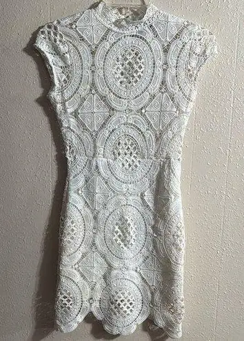 Hot Miami Styles Cream Mini Dress with Mock Neck and Flutter Sleeves