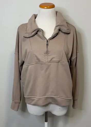 Wilo the Label Bella Pullover Sweatshirt Funnel Neck Half Zip Comfy Casual XS Tan