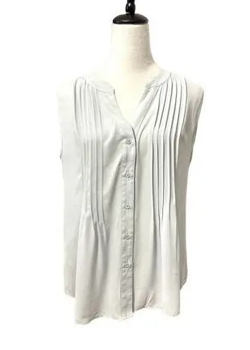 BCBGMAXAZRIA  Womens Blouse Solid Gray Sleeveless Button Front Tuck Pleated S