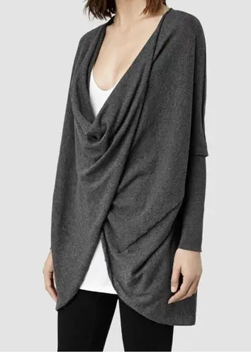 All Saints Size 4 Cowl Neck Sweater Charcoal Gray Cotton Convertible Cardigan