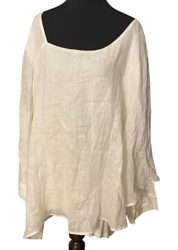 Soft Surroundings 3X White Linen Tunic Top Flowy A-Line Lagenlook Boho Oversized