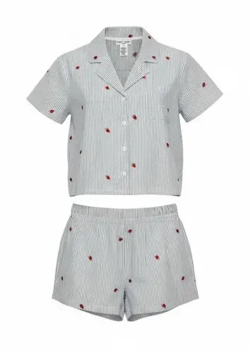 Better Together women’s Blue and White Striped strawberry Pajama Set