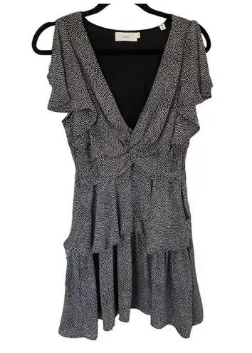 ALC Frank ALC Black Silk Mini Dress White Polka Dot Ruffled Peplum Tiered