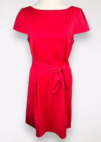 Theory Analba Red Knee Length Dress Cap Sleeve Belted Small ❗️FLAWED❗️