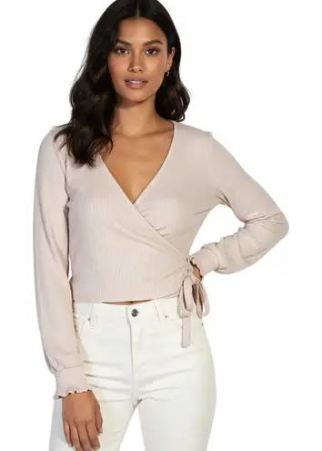 Peach Love California Peach Love Ribbed Wrap Tie Crop Top Womens L Blush Pink Romantic Coquette