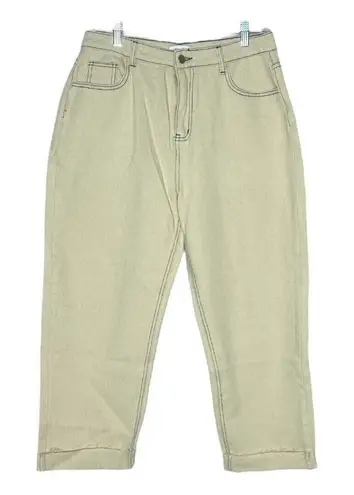 Miou Muse Women’s Jeans Size XL Ivory Stitched Washed Denim Fray Bottom Cuffed