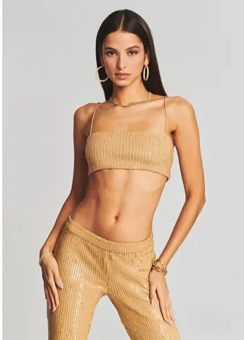 Retrofête Vaani Bra in Nude Large New Womens Squins Crop Tank Top Brown