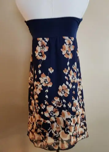 Forever 21 Blue/Orange Floral Strapless Dress, Women's M