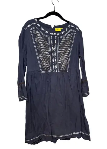 Roberta Roller Rabbit 100% Navy Blue Embroidered Tunic Blouse Mini Dress Size XS