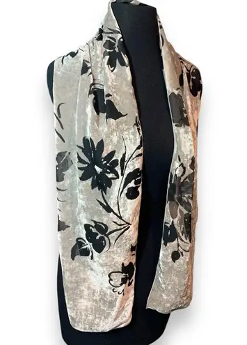 Gray Velour & Sheer Black Floral Scarf