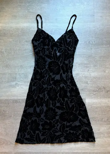 Jill Stuart Vintage Floral Velvet Spaghetti Strap Slip Black Dress Size 4