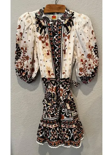 Farm Rio Flower Fan Tapestry Off-White Mini Dress Size Small