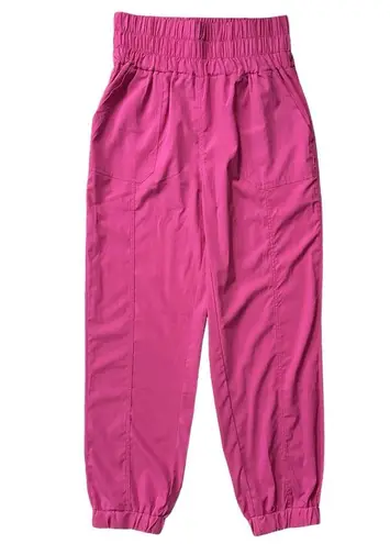 New In Neon Pink High Rise Smocked Ruche Elastic Waist Joggers Sz Large