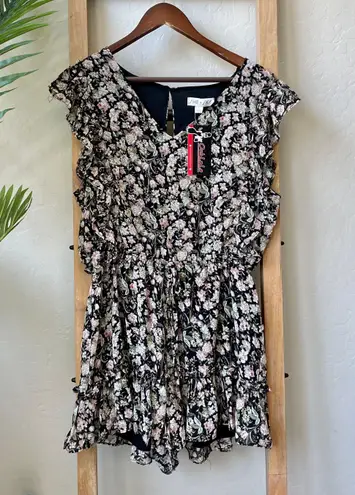 She + Sky Black Floral Playsuit Romper Size L