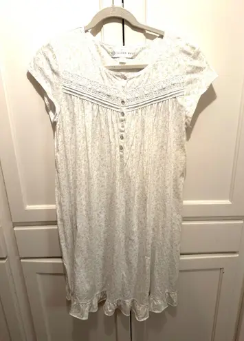 Eileen West Women's White Floral Print Nightgown Short Sleeve Ruffle Trim Size M Size M