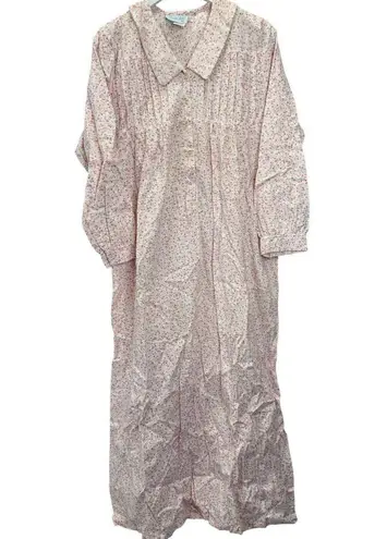 Vintage Amy Sue Flannel Nightgown Size M Peach Pink Floral Long Sleeve Cottage Size M