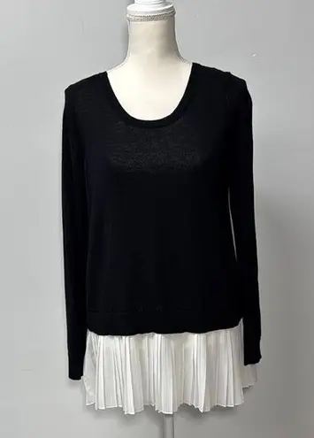 Fever Blouse Black White Pleated Bottom Scoop Neck Dark Romance Goth Academia L Size L