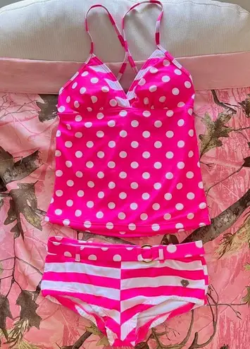 Love Culture y2k hot pink polka dot striped tankini 