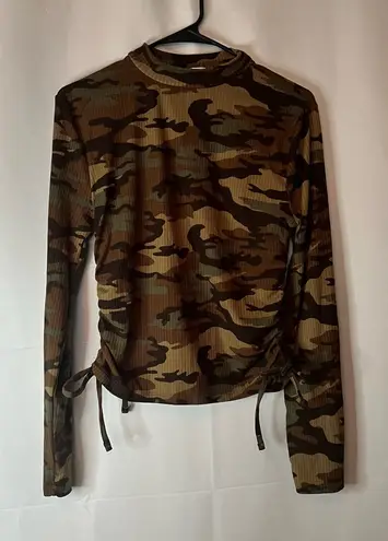 Orange Kiss Camo Print Long Sleeve Crop Top