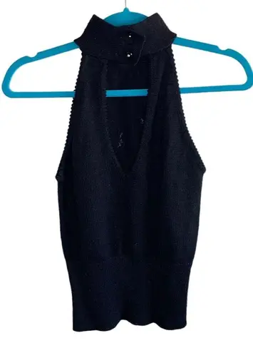 Gilnini Black Mock Neck Sleeveless Sweater