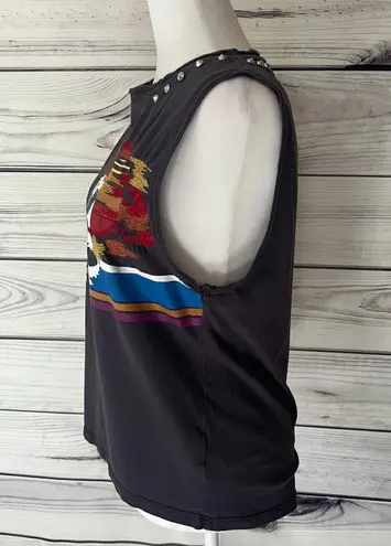 Zadig & Voltaire Rare Grey Colorful Studded Moly Graphic Muscle Tank